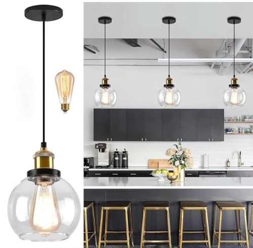 Bagood 6 inch Mini Hanging Pendant Light Globe Pendant Light Clear Glass Pendant Lighting for Kitchen Island Kitchen Island Lighting Pendant Lights Pendant Light for Kitchen Island - Lot 405