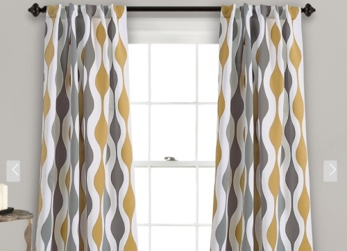 Half Moon Lush Decor Mid Century Geo Room Darkening Window Curtain Panels Gold/Gray lot of 4 panels - Lot 406