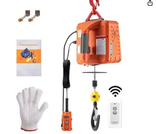 3-in-1 Hoist, 1100lbs Portable Electric, 1500W 110V Power Winch Crane, 25ft Height, w/Wire and Wireless Remote Control, Overload Protection for Lifting Towing, Orange - Lot 493