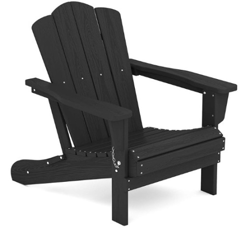 KINGYES HDPE All-Weather Folding, Outdoor Patio Weather Resistant Adirondack Chair for Deck Lawn fire Pit, Black - Lot 499