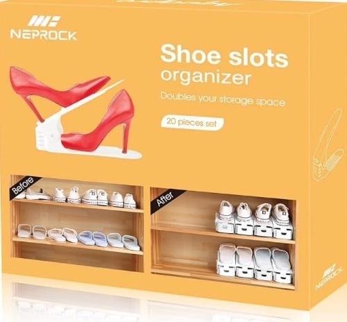 Neprock Shoe Slots Organizer, Adjustable Shoe Rack Stacker Storage Space Saver, Double Deck Shoe Rack Holder for Closet Organization (20-Pack)(White) - Lot 502