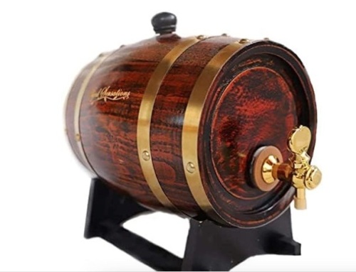 LUXURY Premium OAK “Aged Sensations” (3 Liter) Home Whiskey Barrel Dispenser for Liquor, Wine, Spirits, and Beer! Holds ENTIRE Bottle/Handle - Lot 593