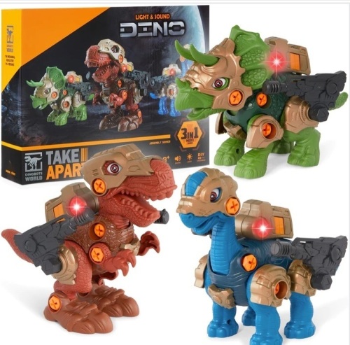 86-Piece Pack of 3 Toy Dinosaurs, STEM Set w/ Lights & Sounds, Movable Parts $49.99 - Lot 526