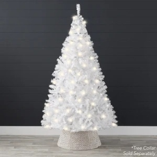 Pre-Lit Hinged Artificial White Pine Christmas Tree w/ Lights, Metal Stand - Lot 6923