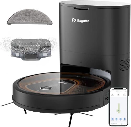 Bagotte Robot Vacuum and Mop Combo with Self-Emptying,3500Pa Super Suction, 4-in-1 Robot Vacuum Cleaner for 30 Days of Cleaning,200-Min Runtime,Compatible with Alexa,Ideal for Pet Hair Floor Carpet - Lot 9208