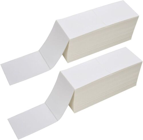 2 Stacks Fanfold 4" x 6" Direct Thermal Labels, 2000 Labels Per Stack, White Perforated, Permanent-Adhesive, Compatible with Zebra, Rollo and Most Thermal Label Printer - Lot 9550