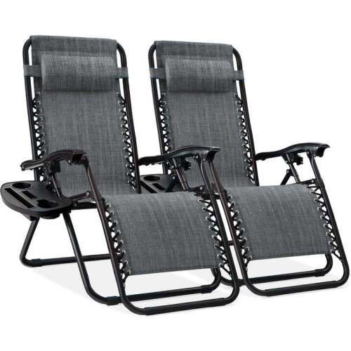 Set of 2 Adjustable Zero Gravity Patio Chair Recliners w/ Cup Holders - Lot 9704