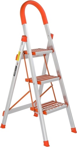 LUISLADDERS 3 Step Stool Aluminum Lightweight Step Ladder Folding Anti-Slip with Rubber Hand Grip 350lbs Capacity Home and Kitchen Anti-Slip Stepladders - Lot 717