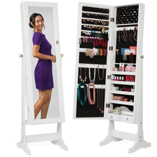 Full Length Freestanding Jewelry Mirror Armoire w/ Velvet Interior - Lot 245