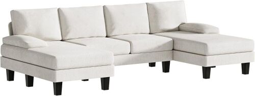 U-Shaped Convertible Sectional Fabric Couch with Double Chaise & Memory Foam - Lot 27
