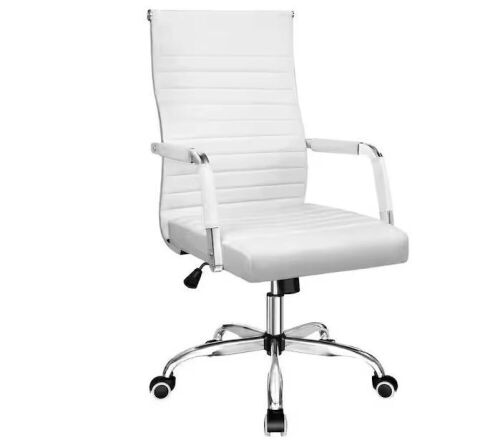 White Ribbed Mid-Back PU Leather Executive Task Chair with Arms  - Lot 318