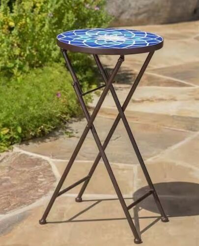 Noble House Azure Blue Stone Outdoor Side Table  - Lot 360