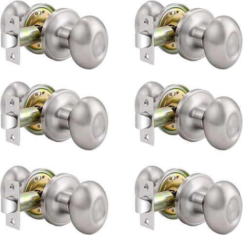 Lot of (6) Probrico Egg Style Hall and Closet Passage Door Knobs Brushed Nickel  - Lot 516