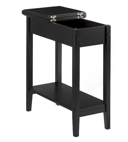 Black Narrow Flip Top End Table with Storage - Lot 544