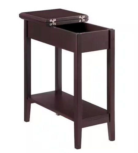 Cherry Narrow Flip Top End Table with Storage - Lot 529