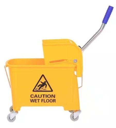5 Gal. Yellow Plastic Steel Janitor Mop Bucket with Down Press Wringer and Wheels  - Lot 745