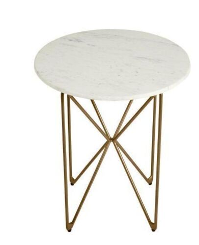 Round Accent Table With Gold Finish Wire Base And Natural Marble Top  - Lot 355