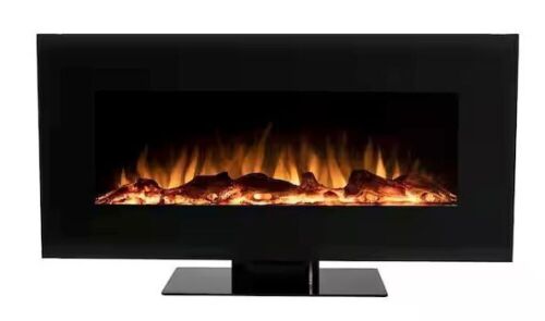 EdenBranch 42 in. Wall Mounted and Stand Electric Fireplace with Bluetooth Speaker in Black  - Lot 96