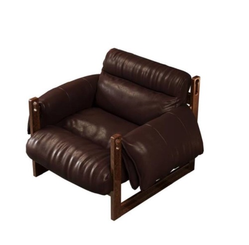 Dark Brown Oil Wax Leather Accent Chair with Pillow-Like Armrests and Backrest, Adjustable Angle Cushion - Lot 24