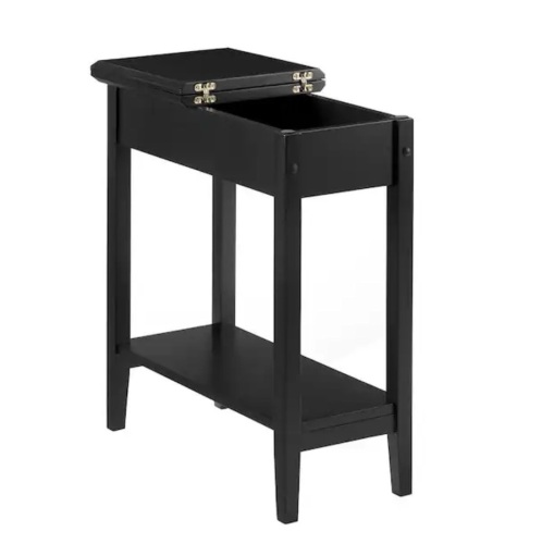 Black Narrow Flip Top End Table with Storage - Lot 610