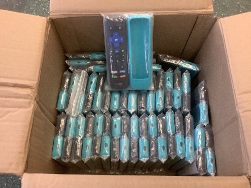Lot of (41) 1-clicktech Roku TV Remote with Turquoise Cover  - Lot 202
