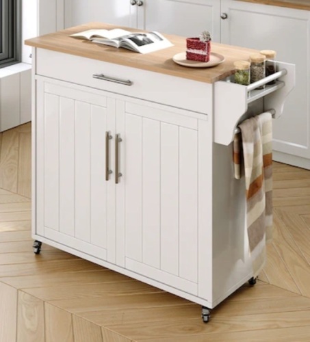 Jarenie White Mdf Base with Composite Wood Top Rolling Kitchen Island, 18-in x 35.1-in x 35.2-in  - Lot 252