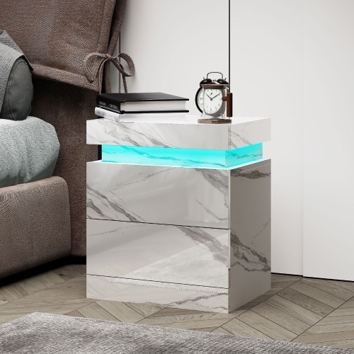 High Gloss Nightstand with LED Lights and Charging Station  - Lot 282