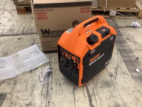 WEN 56360iX Quiet and Lightweight 3600-Watt RV-Ready Portable Inverter Generator with Fuel Shut Off and CO Watchdog - Lot 249