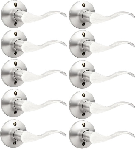 GOBEKOR 10 Pack Brushed Nickel Dummy Lever Door Handle Wave Right-Handed for French Doors   - Lot 683
