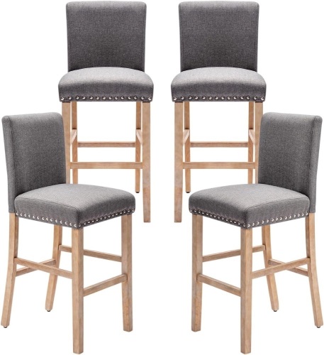 Gray Upholstered Counter Height Barstools with Back Solid Wood Legs, Set of 4  - Lot 217