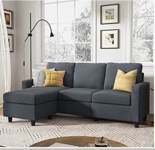 Convertible Sectional Sofa, L Shaped Couch with Reversible Chaise for Small Space, Dark Grey - Lot 270