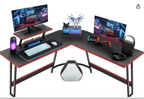 Homall L Shaped Gaming Desk Computer Corner Desk PC Gaming Desk Table with Large Monitor Riser Stand for Home Office Sturdy Writing Workstation (Black, 51 Inch) - Lot 273