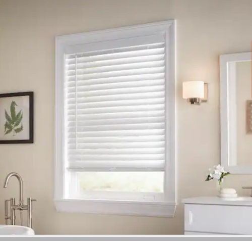 White Cordless Faux Wood Blinds for Windows with 2 in. Slats - 35 in. W x 72 in. - Lot 183