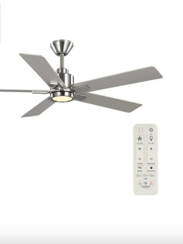 Hampton Bay Zandra 52 in. White Changing Integrated LED Brushed Nickel Smart Hubspace Ceiling Fan with Light Kit and Remote Included - Lot 223