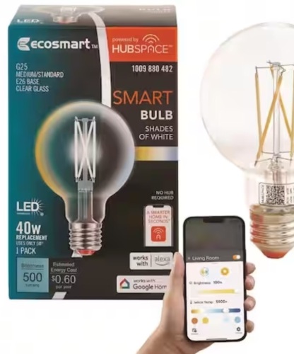 40-Watt Equivalent Smart G25 Clear Tunable White CEC LED Light Bulb with Voice Control (4-Bulbs) Powered by Hubspace - Lot 236