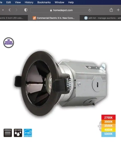 3 in. New Construction or Remodel Dark Bronze Canless Integrated LED Recessed Light Kit with Color Changing Technology. Lot of 4 - Lot 252
