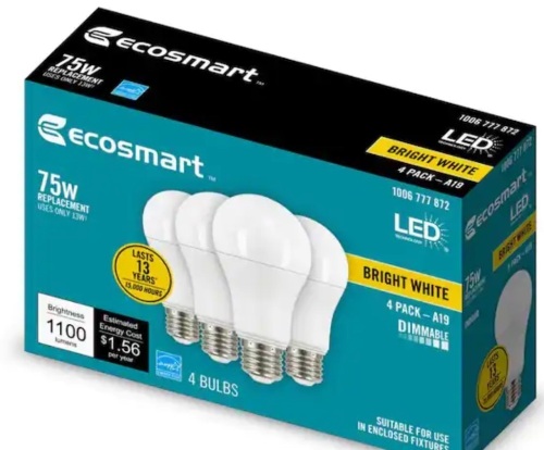 75-Watt Equivalent A19 Dimmable LED Light Bulb Bright White (4-Pack). Lot of 6 - Lot 257