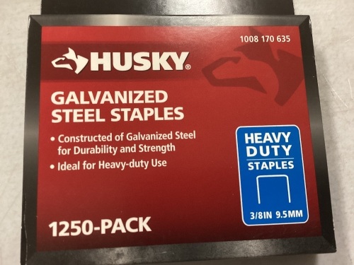 Husky 3/8 inch glavanized steel staples. Lot of 16 packages, 1250 staples per package - Lot 258