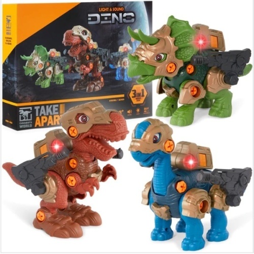 86-Piece Pack of 3 Toy Dinosaurs, STEM Set w/ Lights & Sounds, Movable Parts - Lot 111