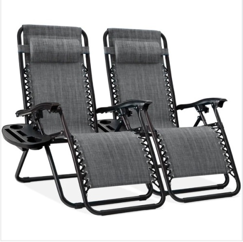 Set of 2 Adjustable Zero Gravity Patio Chair Recliners w/ Cup Holders - Lot 112