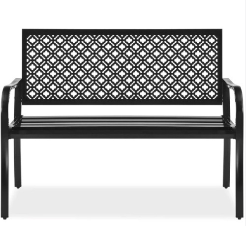 Indoor Outdoor Steel Bench w/ Geometric Backrest, Foot Levelers - Lot 126
