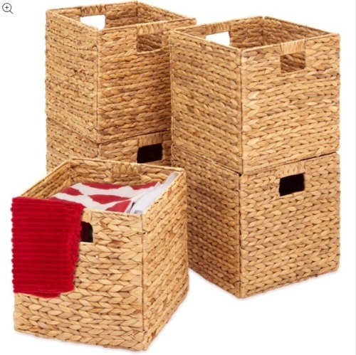 Set of 5 Collapsible Hyacinth Storage Baskets w/ Inserts - 13x13in - Lot 131