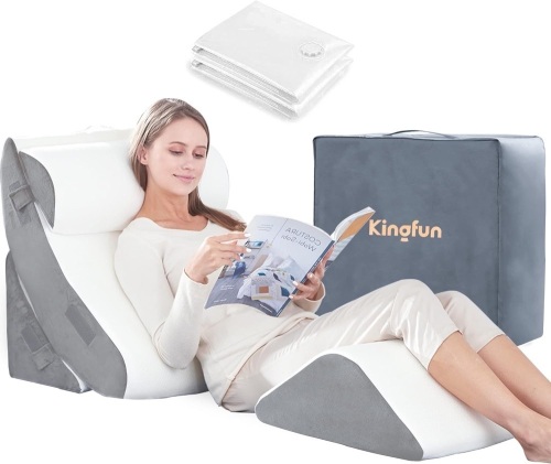 Kingfun 4pcs Orthopedic Bed Wedge Pillow Set for Post Surgery, Memory Foam for Sleeping, Adjustable Leg, Back and Arm Support, Sitting Up and Rest Pillow with Travel Bag - Lot 773