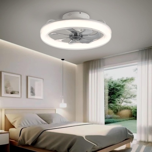 CHANFOK 20'' Low profile Ceiling Fan with Light, Flush Mount Ceiling Fan with Dimmable lights and 6 Speeds Reversible Blades, Ceiling Fans with Lights and Remote, App Control (White)  - Lot 776