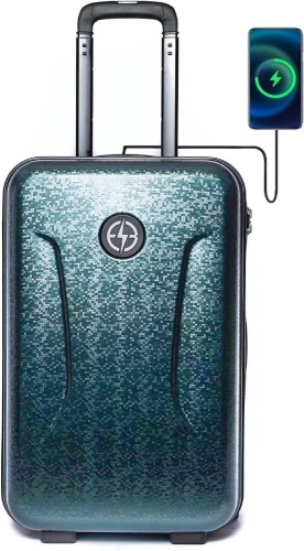 Ebolt Self-Charging Suitcase By 2 Kinetic Wheels with 5000mAh Removable Portable Charger, Durable Travel Hardside Carry On Luggage 22x14x9 Airline Approved with USB Port (Green)  - Lot 789