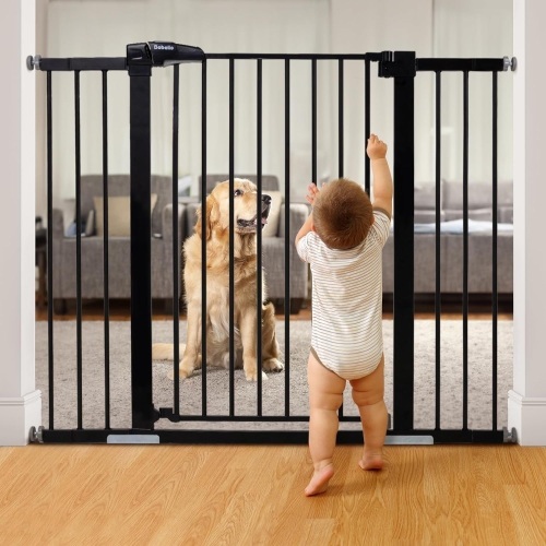 BABELIO 36 Inch Tall Metal Baby Gate, 29-48" Auto Close Pressure Mounted Dog Gate for Stairs、Doorways & Hallway, Easy Walk Thru Pet Gate, Child Gate with 2*Y Spindle Rods,Black - Lot 790