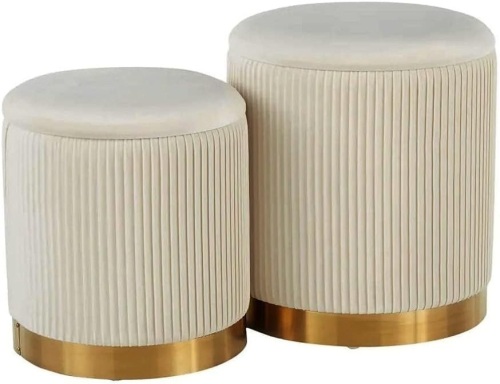 YYW HOME Ottoman with Storage - White Velvet Ottoman for Living Room, Velvet Storage Ottoman for Kids Room,Gold Ottoman with Storage, Vanity Chair for Bedroom,Set of 2 Velvet Ottoman (White) - Lot 791