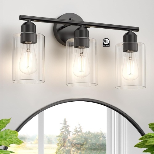 Espird Bathroom Vanity Light Fixtures Matte Black Bathroom Lighting Fixture, 3 Light Bathroom Light Fixture Over Mirror, Modern Black Vanity Light, UL Certification Wall Sconces with Glass Shades  - Lot 797
