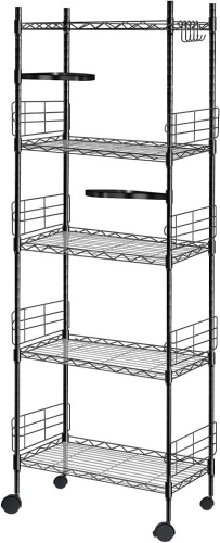 Hestiasko 5 Tier Shelving Unit, Metal Shelves for Storage with 2 Rotatable Shelves, Adjustable Storage Rack with Wheels, Steel Shelving for Bathroom, Kitchen, Garage[59.1"H x 21.7"W x 11.8"D]-Black  - Lot 805