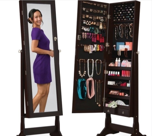 Full Length Freestanding Jewelry Mirror Armoire w/ Velvet Interior $179.99 - Lot 341